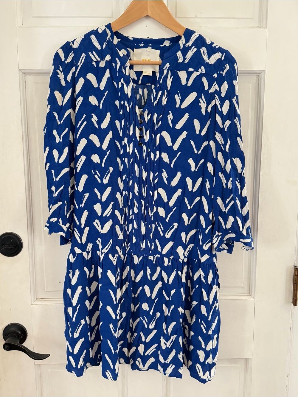 Maeve Anthropologie Cobalt Blue Brushstroke Dress XS Tiered Mini Vacation